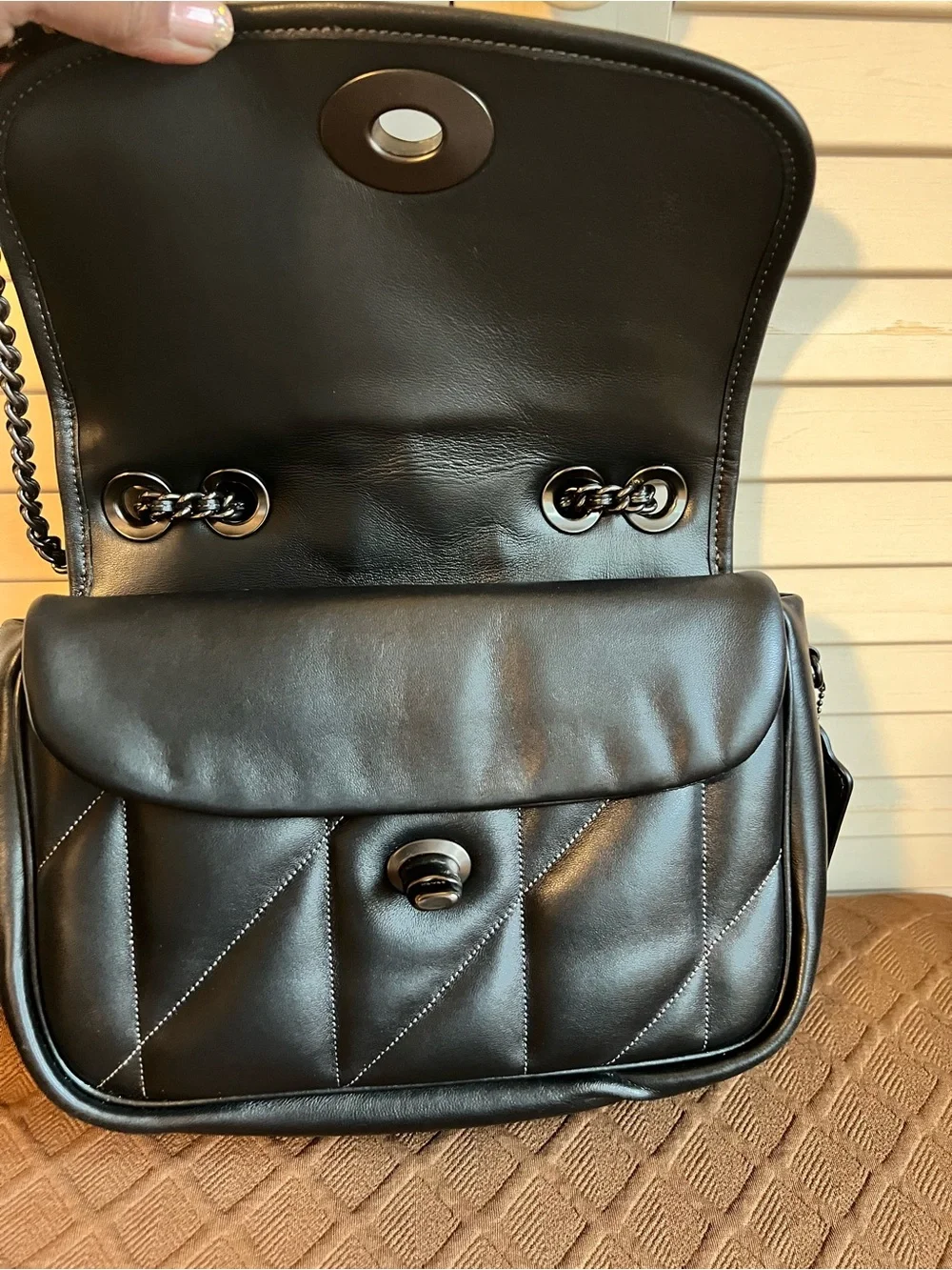 Coach Black Quilted Leather Shoulder Bag with Chain Strap